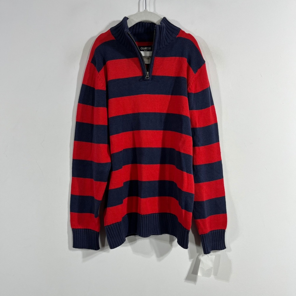 OshKosh Bgosh Kids Boys Preppy Striped Quarter Zip Cotton Sweater Size 12 Cozy